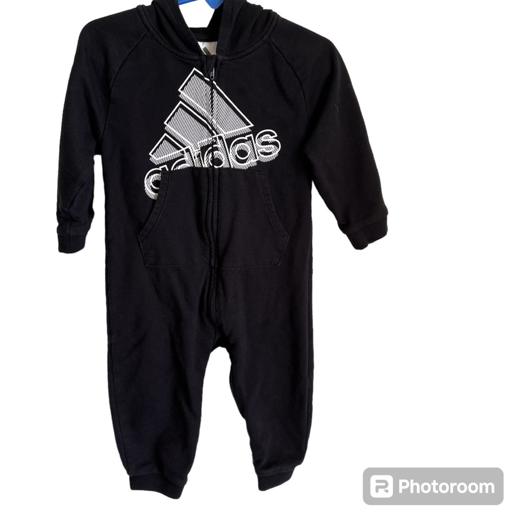 Adidas Zip One Piece Hoodie Black White Size 18 Months GUC